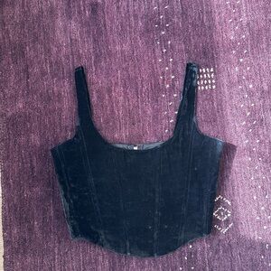 With Jean Black Velvet Corset Crop Top